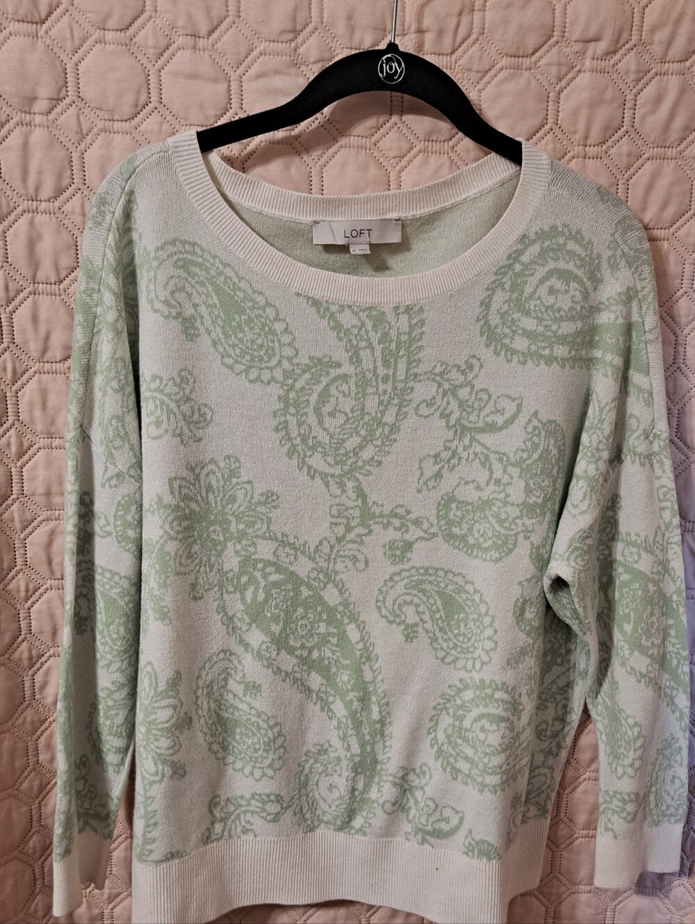 LOFT Mint Green Paisley Crewneck Sweater Sz M